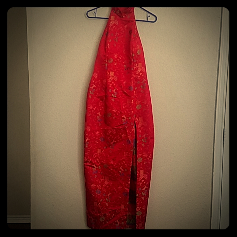 Red Chinese Print Dress